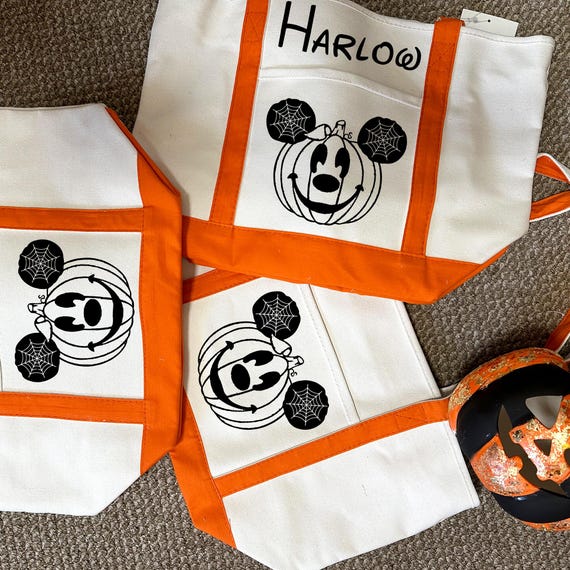 Personalized Disney Halloween Tote: Striped Holiday Bag, Zipper Top