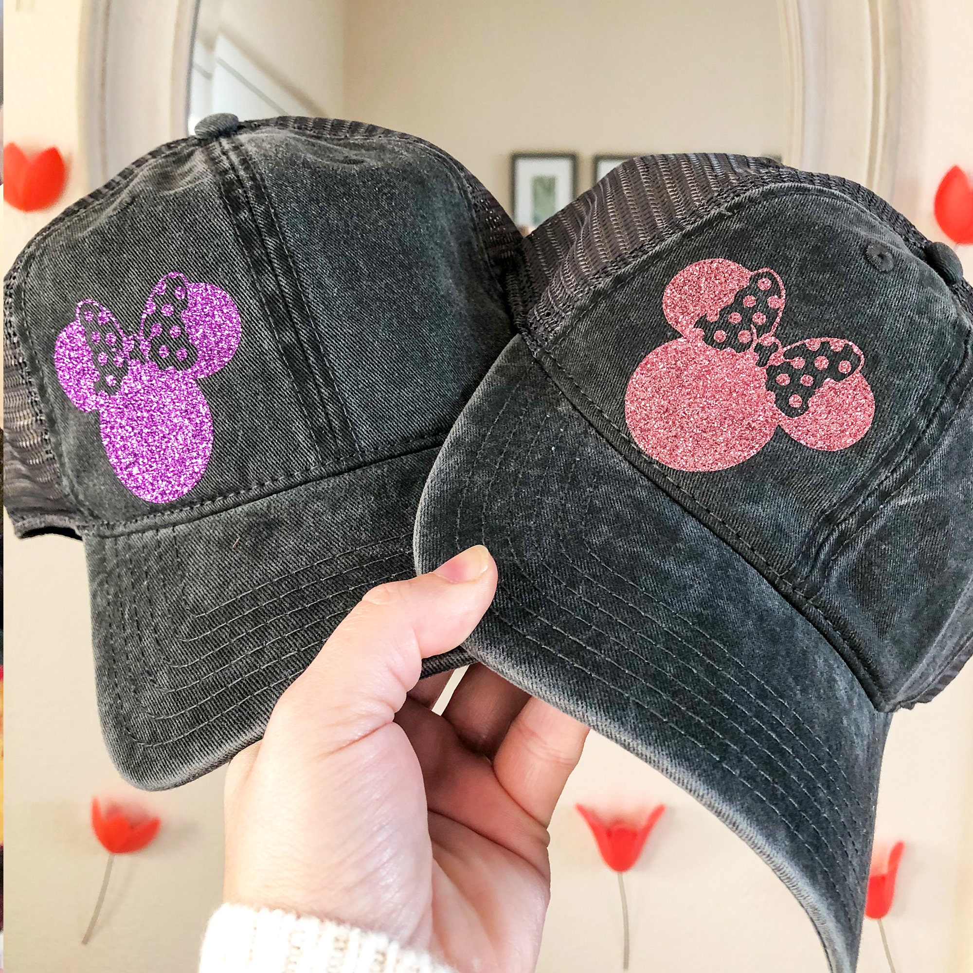 Minnie/mickey Mouse Baseball Hat: Polka Dot Glitter Design  display picture 1