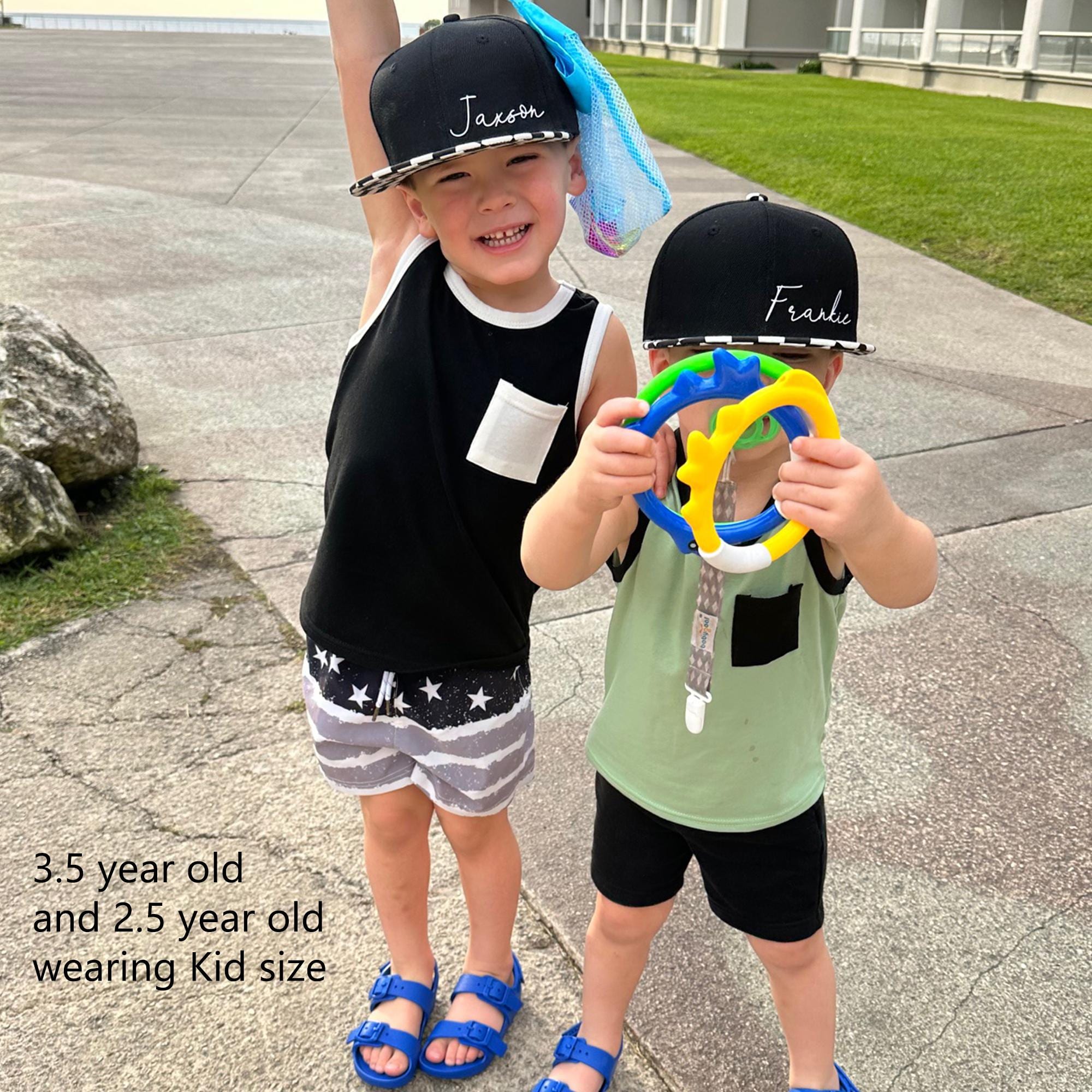Custom Name Hat Flat Bill Kids Hat Baby Flat Bill Name Hat Gift Hat Checkered Ball Cap Personalized Kids Gits Personalized Accessories