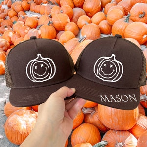 Kids Pumpkin Baseball Hat: Halloween Flat Bill Snapback