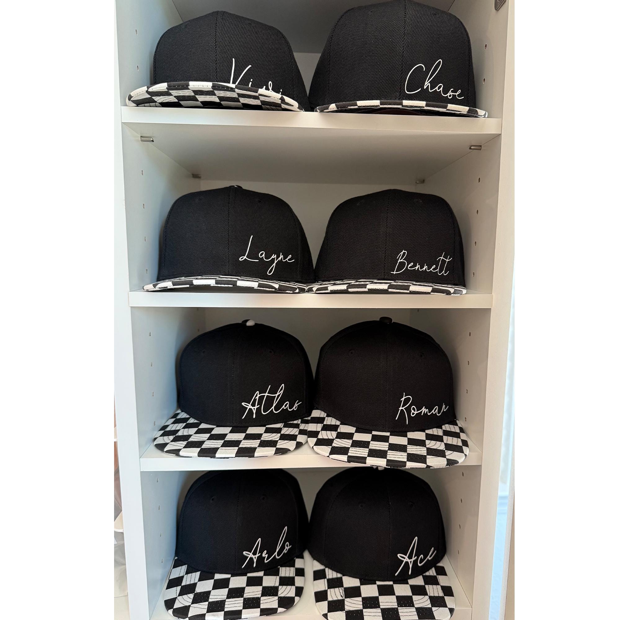 Custom Name Hat Flat Bill Kids Hat Baby Flat Bill Name Hat Gift Hat Checkered Ball Cap Personalized Kids Gits Personalized Accessories