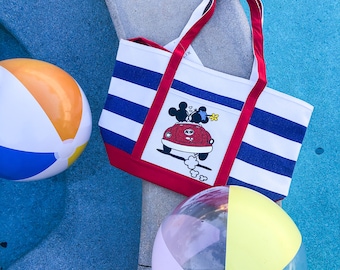Mickey Mouse Beach Tote: Nautical Striped Canvas Bag