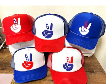 USA Trucker Hat 4th of July Memorial Day Patriotic Hat Red White and Blue Foam Trucker Hat Unisex Adult Youth Kid Size
