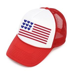 American Flag with Hearts Trucker Hat
