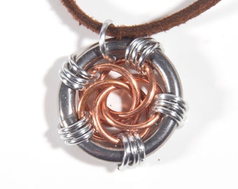 Copper Steel Chainmail Maillestrom Pendant / Chainmaille Pendant / Copper Jewellery / Stainless Steel Jewellery / Maillestrom / Infinity