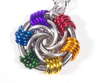 Rainbow Chainmail Maillestrom Pendant / Pride Necklace / LGBT+ / Queer / Gay Pride / Chainmaille Pendant / Rainbow and Silver