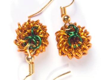 Pumpkin Earrings / Chainmail Earrings / Halloween Jewellery / Fall Jewelry / Autumn Fashion / Orange / Spooky Ornament / Vegetable