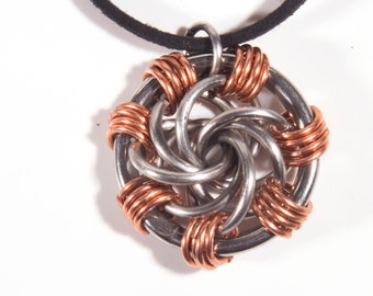 Copper Steel Chainmail Maillestrom Pendant / Chainmaille Pendant / Copper Jewellery / Stainless Steel Jewellery / Maillestrom / Infinity