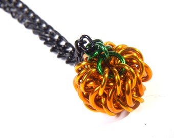 Pumpkin Pendant / Chainmail Necklace / Halloween Jewellery / Fall Jewelry / Autumn Fashion / Orange / Spooky Ornament / Vegetable (TOP)