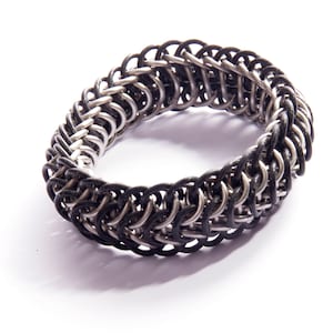 Stretchy Steel & Rubber Chainmail Bracelet / Male Metal Bracelet / Viking / Medieval / LARP / LRP / Heavy Metal / Dragonspine / Chainmaille