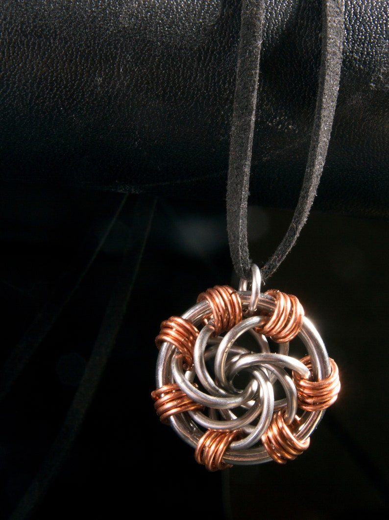 Copper Steel Chainmail Maillestrom Pendant / Chainmaille Pendant / Copper Jewellery / Stainless Steel Jewellery / Maillestrom / Infinity image 5