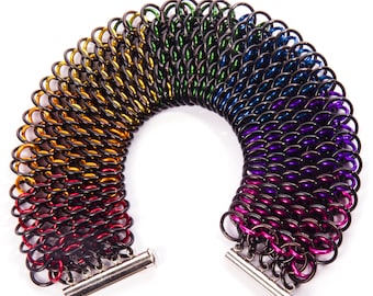 Dragonscale Rainbow Chainmail Bracelet / Pride LGBT Bracelet / Rainbow Chainmail / Gay Pride Jewellery / Rainbow and Black / Chainmaille