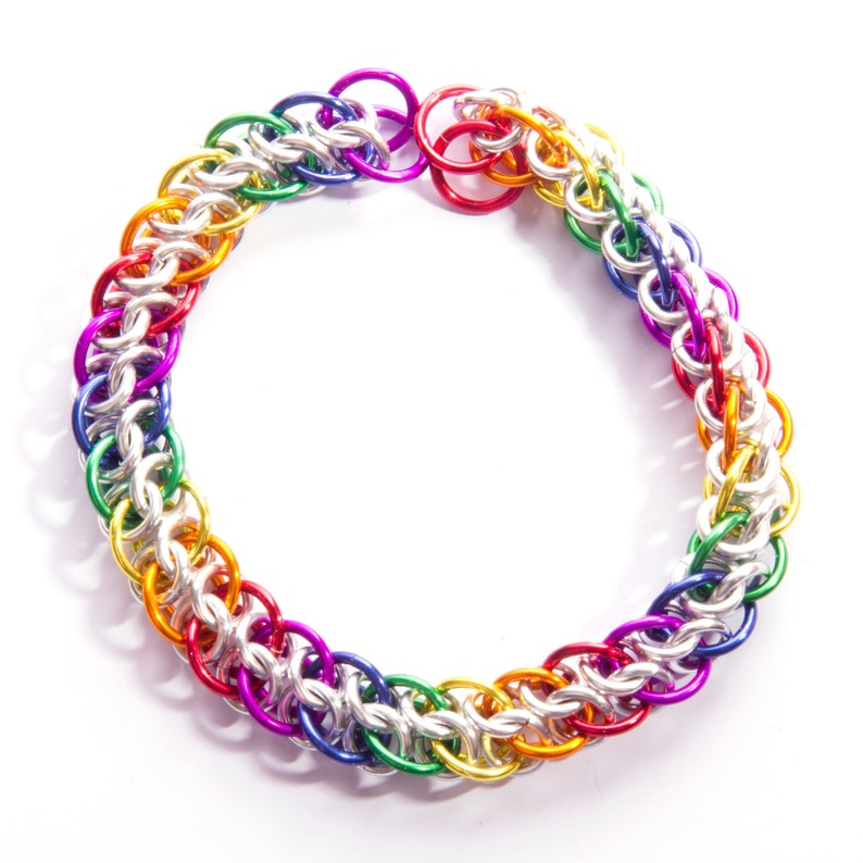 Slow Worm Rainbow Chainmail Bracelet / Pride LGBT Bracelet / Rainbow Chainmail / Gay Pride Jewellery / Rainbow and Silver / Chainmaille image 6