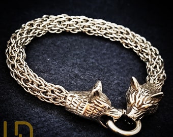 Steel Chainmail Bracelet / Male Solid Metal Bracelet / Viking / Medieval / LARP / LRP / Father's Day / Heavy Metal / Pencil / Wolf Head