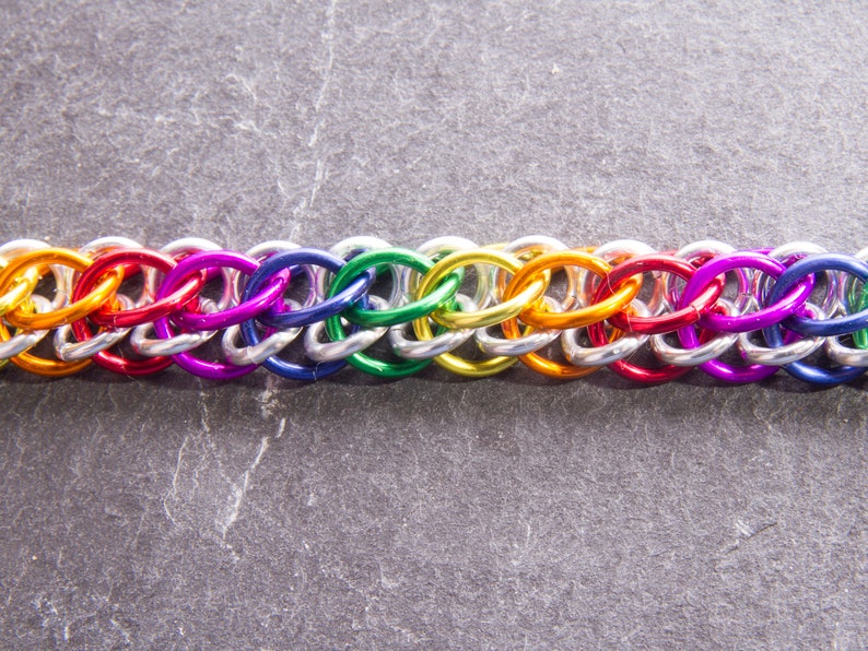 Slow Worm Rainbow Chainmail Bracelet / Pride LGBT Bracelet / Rainbow Chainmail / Gay Pride Jewellery / Rainbow and Silver / Chainmaille image 5