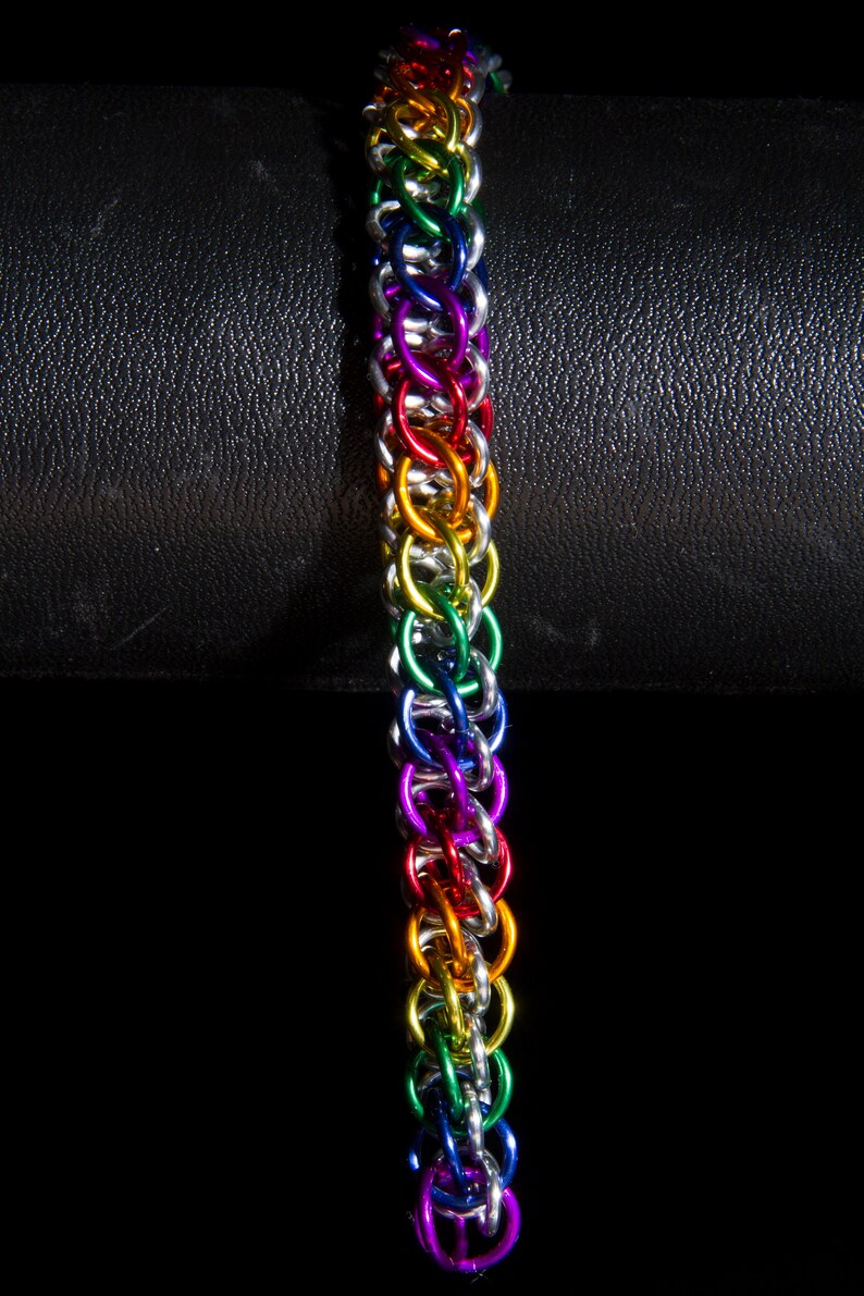 Slow Worm Rainbow Chainmail Bracelet / Pride LGBT Bracelet / Rainbow Chainmail / Gay Pride Jewellery / Rainbow and Silver / Chainmaille image 10