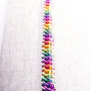 Slow Worm Rainbow Chainmail Bracelet / Pride LGBT Bracelet / Rainbow Chainmail / Gay Pride Jewellery / Rainbow and Silver / Chainmaille image 4