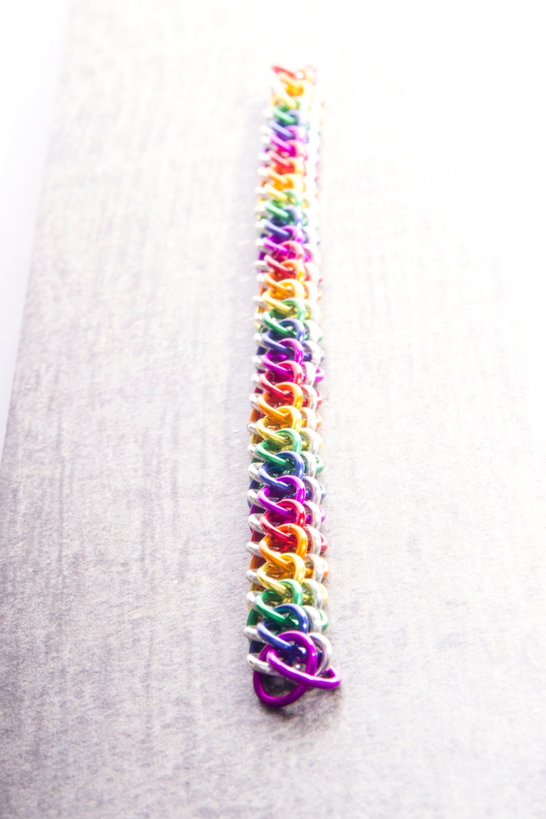 Slow Worm Rainbow Chainmail Bracelet / Pride LGBT Bracelet / Rainbow Chainmail / Gay Pride Jewellery / Rainbow and Silver / Chainmaille image 4