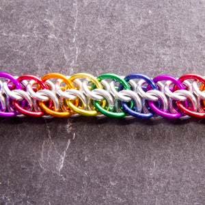 Slow Worm Rainbow Chainmail Bracelet / Pride LGBT Bracelet / Rainbow Chainmail / Gay Pride Jewellery / Rainbow and Silver / Chainmaille image 9