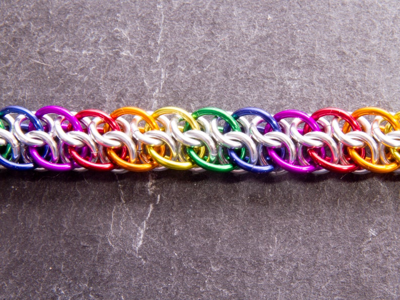 Slow Worm Rainbow Chainmail Bracelet / Pride LGBT Bracelet / Rainbow Chainmail / Gay Pride Jewellery / Rainbow and Silver / Chainmaille image 9