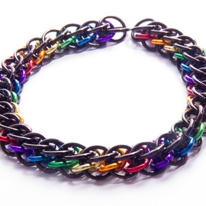 Slow Worm Rainbow Chainmail Bracelet / Pride LGBT Bracelet / Rainbow Chainmail / Gay Pride Jewellery / Rainbow and Black / Chainmaille