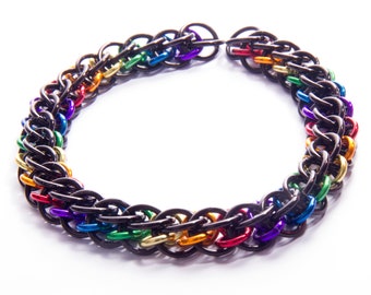 Slow Worm Rainbow Chainmail Bracelet / Pride LGBT Bracelet / Rainbow Chainmail / Gay Pride Jewellery / Rainbow and Black / Chainmaille