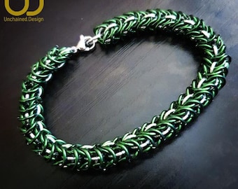 Silver & Green Chainmail / Chainmaille Jewelry / Snake Jewellery / House Pride Wizard Bracelet / Potter Bracelet / LARP / Fantasy / LRP