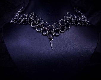 Stainless Steel Statement Choker / Gothic / Alternative / Chainmail Necklace / Fantasy / Chainmaille LARP Accessory / Altwear / Kinky Collar