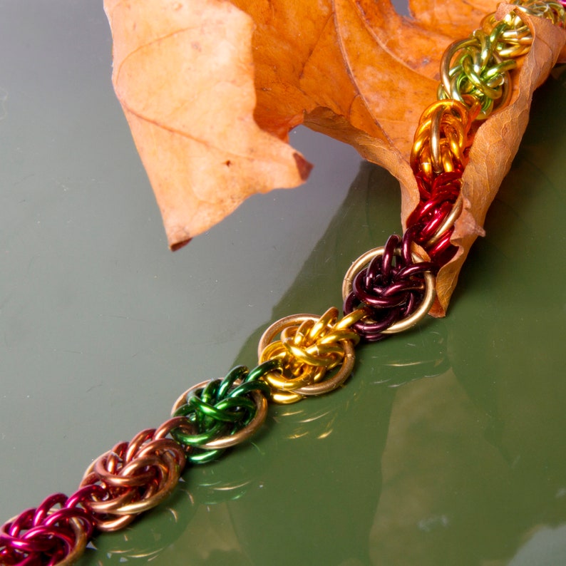 Autumn Chainmail Bracelet / Brass and AA / Fall Chainmaille / Leaf Colour / Seasonal Autumnal Jewellery / Holiday Fashion / Fallen Leaves image 3