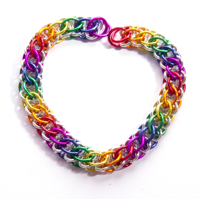 Slow Worm Rainbow Chainmail Bracelet / Pride LGBT Bracelet / Rainbow Chainmail / Gay Pride Jewellery / Rainbow and Silver / Chainmaille image 3