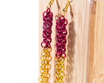 Red Gold Drop Earrings / Chainmail Earrings / Drop Earrings / Red Gold Jewellery / Chainmaille Earrings / Fire / Firework