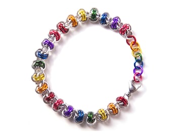 Rainbow Chainmail Bracelet / Pride LGBT Bracelet / Rainbow Chainmail / Gay Pride Jewellery / Rainbow and Black / Barrel Weave / Chainmaille