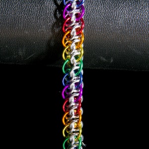 Slow Worm Rainbow Chainmail Bracelet / Pride LGBT Bracelet / Rainbow Chainmail / Gay Pride Jewellery / Rainbow and Silver / Chainmaille image 2