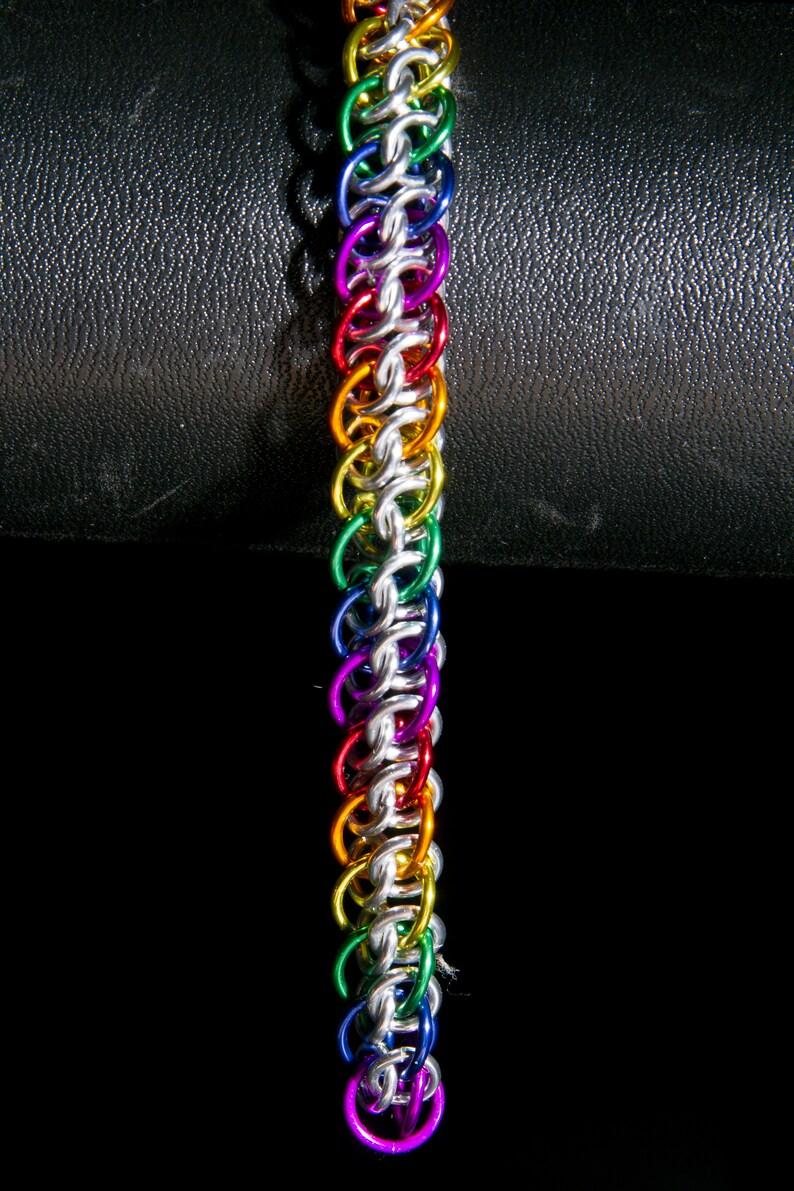 Slow Worm Rainbow Chainmail Bracelet / Pride LGBT Bracelet / Rainbow Chainmail / Gay Pride Jewellery / Rainbow and Silver / Chainmaille image 2