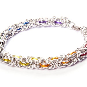 Byzantine Rainbow Chainmail Bracelet / Pride LGBT Bracelet / Rainbow Chainmail / Gay Pride Jewellery / Rainbow and Silver / Chainmaille
