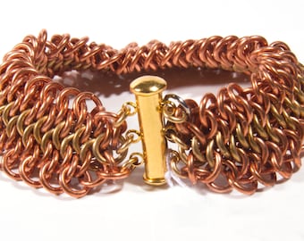 Copper Brass Chainmail Bracelet / Solid Metal Bracelet / Viking / Medieval / LARP / LRP / Live Action Roleplay Jewellery / Oops / Stripe
