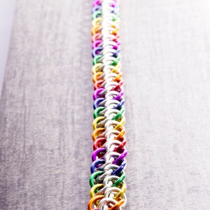 Slow Worm Rainbow Chainmail Bracelet / Pride LGBT Bracelet / Rainbow Chainmail / Gay Pride Jewellery / Rainbow and Silver / Chainmaille image 8