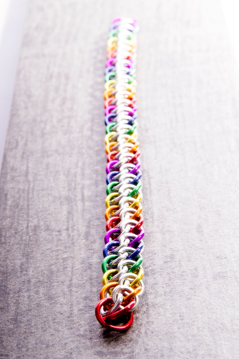 Slow Worm Rainbow Chainmail Bracelet / Pride LGBT Bracelet / Rainbow Chainmail / Gay Pride Jewellery / Rainbow and Silver / Chainmaille image 8