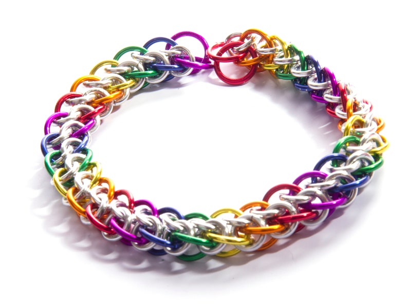 Slow Worm Rainbow Chainmail Bracelet / Pride LGBT Bracelet / Rainbow Chainmail / Gay Pride Jewellery / Rainbow and Silver / Chainmaille image 7