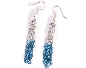 Blue Silver Drop Earrings / Chainmail Earrings / Drop Earrings / Blue Silver Jewellery / Chainmaille Earrings / Water Earrings / Waterfall