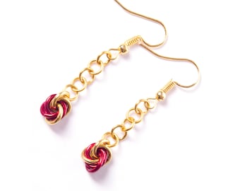 Gold Red Drop Ohrringe/Chainmail Ohrringe/Drop-Ohrringe/Geek-Ohrringe/Chainmaille-Ohrringe/Drachenarren