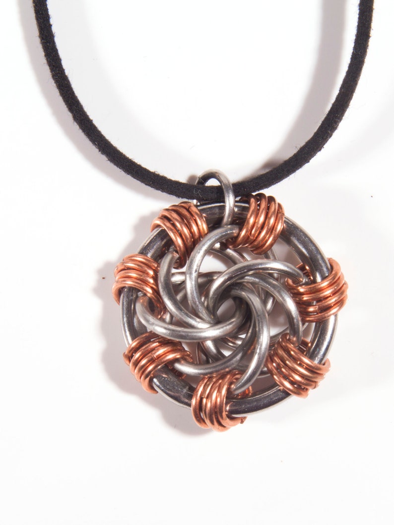 Copper Steel Chainmail Maillestrom Pendant / Chainmaille Pendant / Copper Jewellery / Stainless Steel Jewellery / Maillestrom / Infinity image 1
