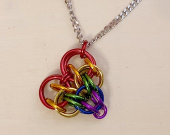 Pride Rainbow Heart Chainmail Pendant / Romantic Jewellery / Valentine's Jewelry / LGBT Chainmaille / Gay Rainbow Necklace / Gift