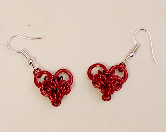 Red Heart Chainmail Earrings / Romantic Jewellery / Valentine's Jewelry / Scarlet Earrings / Chainmaille Gift / Present for Her