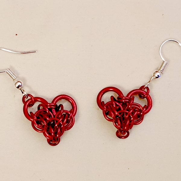 Red Heart Chainmail Earrings / Romantic Jewellery / Valentine's Jewelry / Scarlet Earrings / Chainmaille Gift / Present for Her