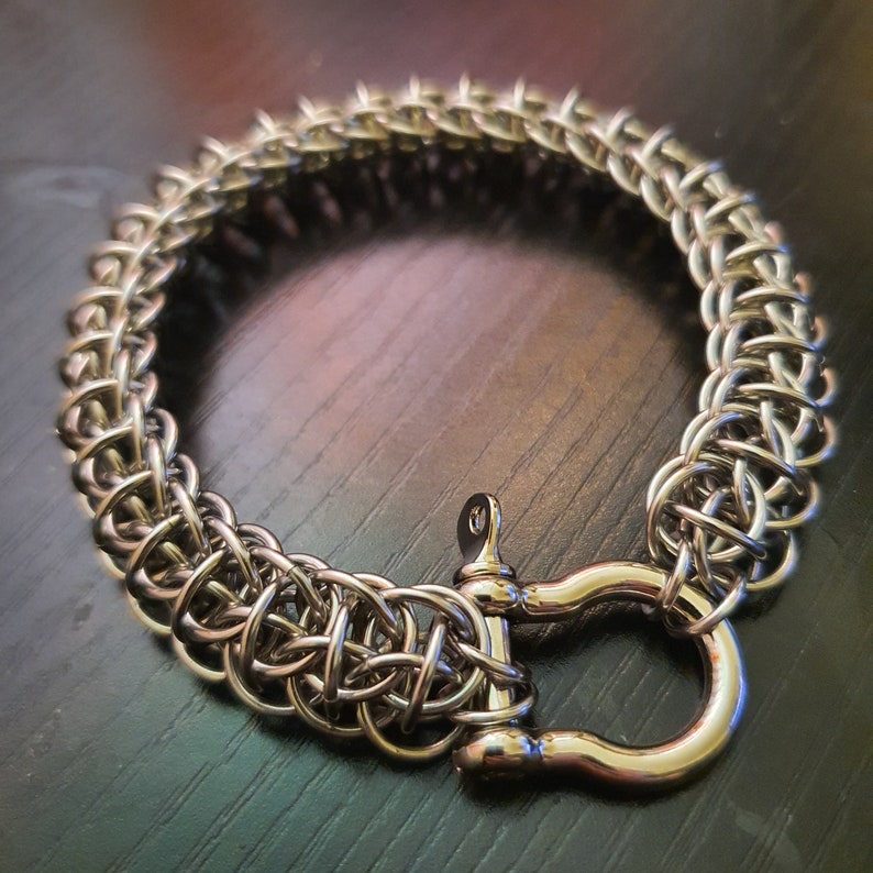 Firewyrm Steel Chainmail Bracelet / Male Solid Metal Bracelet / Viking / Medieval / Heavy Metal / Gothic / BDSM Chainmaille / Kink / Shackle image 2