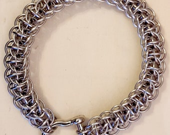 Firewyrm Steel Chainmail Bracelet / Male Solid Metal Bracelet / Viking / Medieval / Heavy Metal / Gothic / BDSM Chainmaille / Kink / Shackle