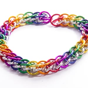 Slow Worm Rainbow Chainmail Bracelet / Pride LGBT Bracelet / Rainbow Chainmail / Gay Pride Jewellery / Rainbow and Silver / Chainmaille image 1