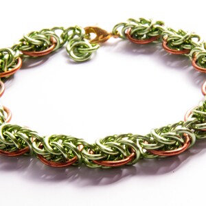 Spring Chainmail Bracelet / Brass and AA / Green Leaf Chainmaille / Seasonal Jewellery / New Leaves / Spring Fashion / Fresh Jewelry image 2