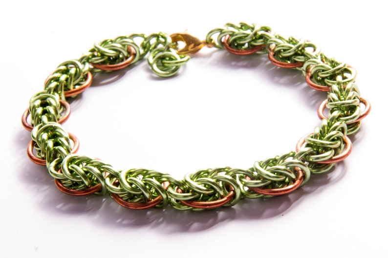 Spring Chainmail Bracelet / Brass and AA / Green Leaf Chainmaille / Seasonal Jewellery / New Leaves / Spring Fashion / Fresh Jewelry image 2